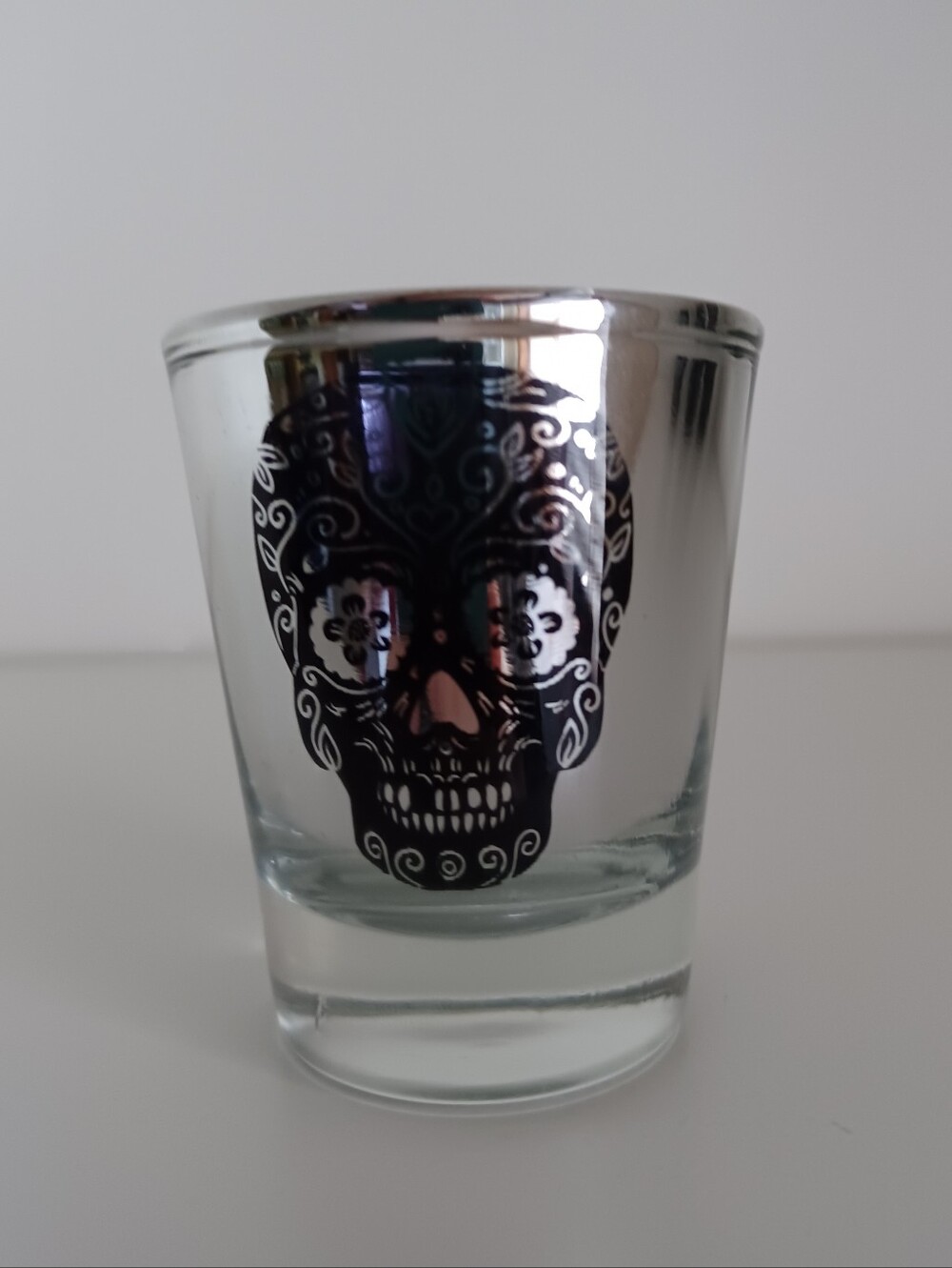 Skull Design Silver And Black Shot Glass Barware Drinkware Collectible